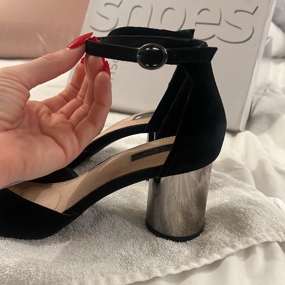 Topshop posh mod Maryjane’s black suede with gunmetal silver round heel, comfy - Picture 3 of 6